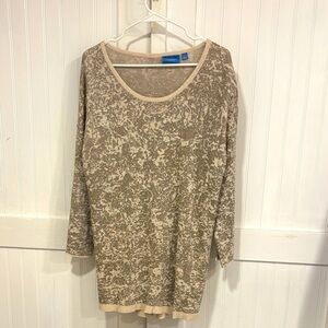 Simply Vera Vera Wang oatmeal Patterned Long Sleeve metallic, crew Top size L